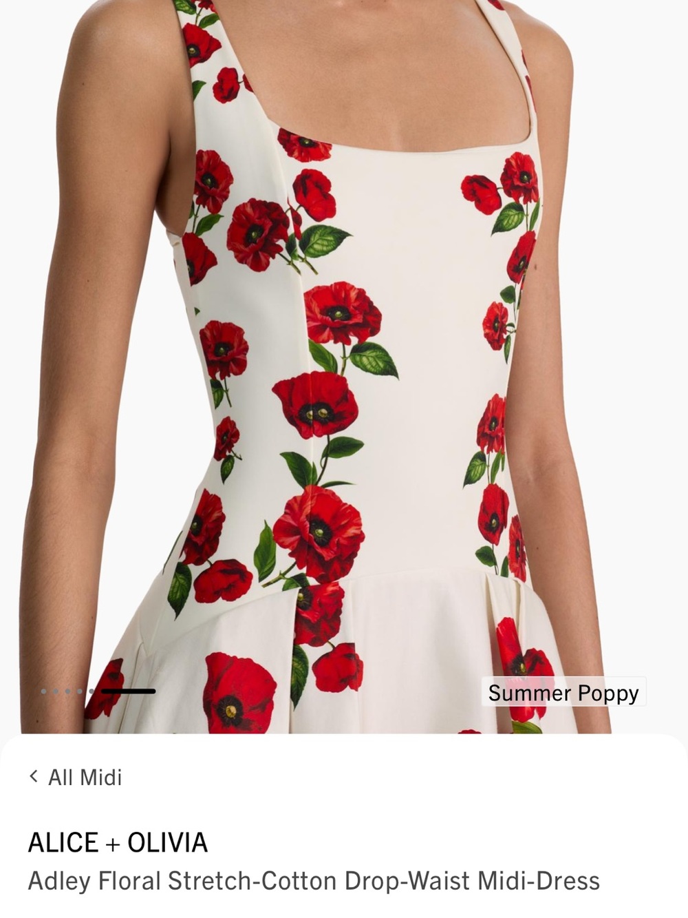 Alice + Olivia White Midi Dress with Red Poppy Print - Picture 3 of 7